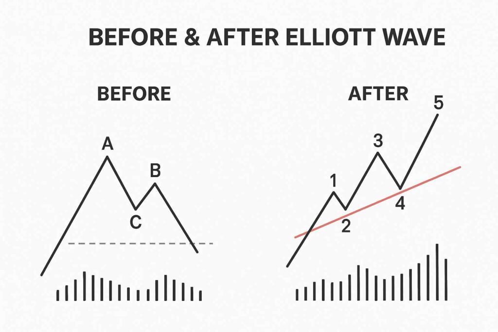 Sơ đồ trực quan “before & after” sóng Elliott bắt đầu